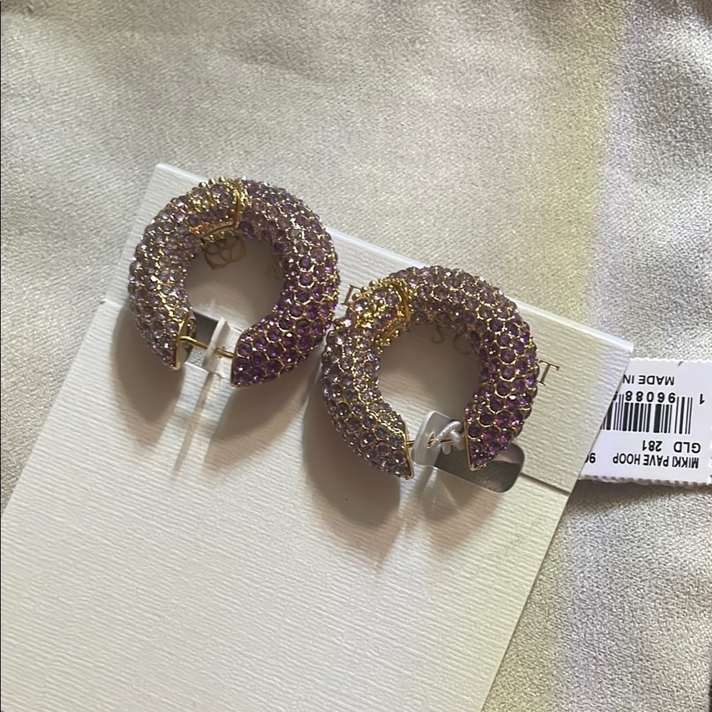 Kendra Scott Mikki Gold Pave Hoop Earrings in Purple Mauve - Picture 10 of 14